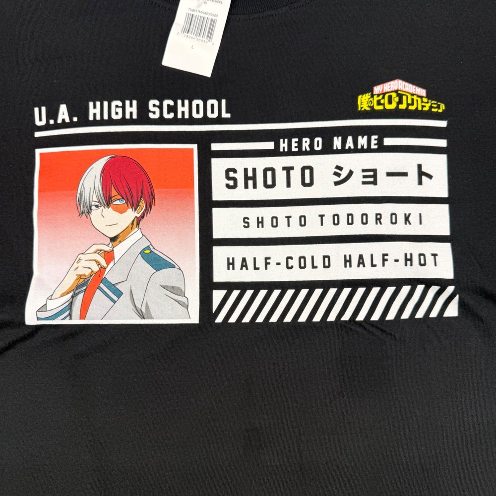 My Hero Academia Shoto Todoroki UA High School ID T-Shirt Black Large NWT Cotton - Picture 9 of 10